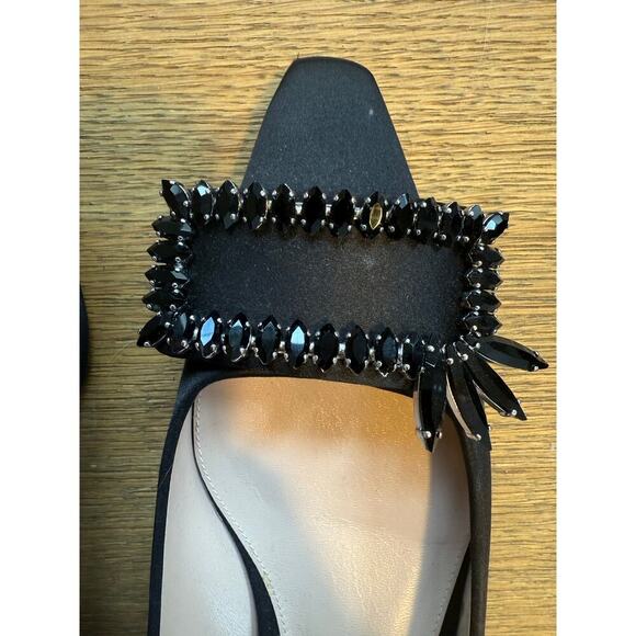 Stuart Weitzman Elegant Black Crystal Mid Heel Satin Black Pumps Size 8 - Picture 5 of 9